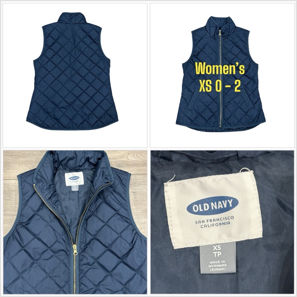 Women's Old Navy XS 0 - 2 Vest Quilted Jacket Coat Navy Blue Metal Zipper Winter
